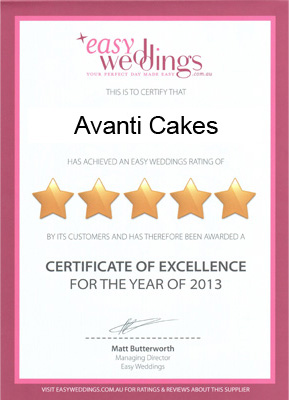 Easy Weddings: Avanti Cakes Certificate of Excellence for the year of 2013